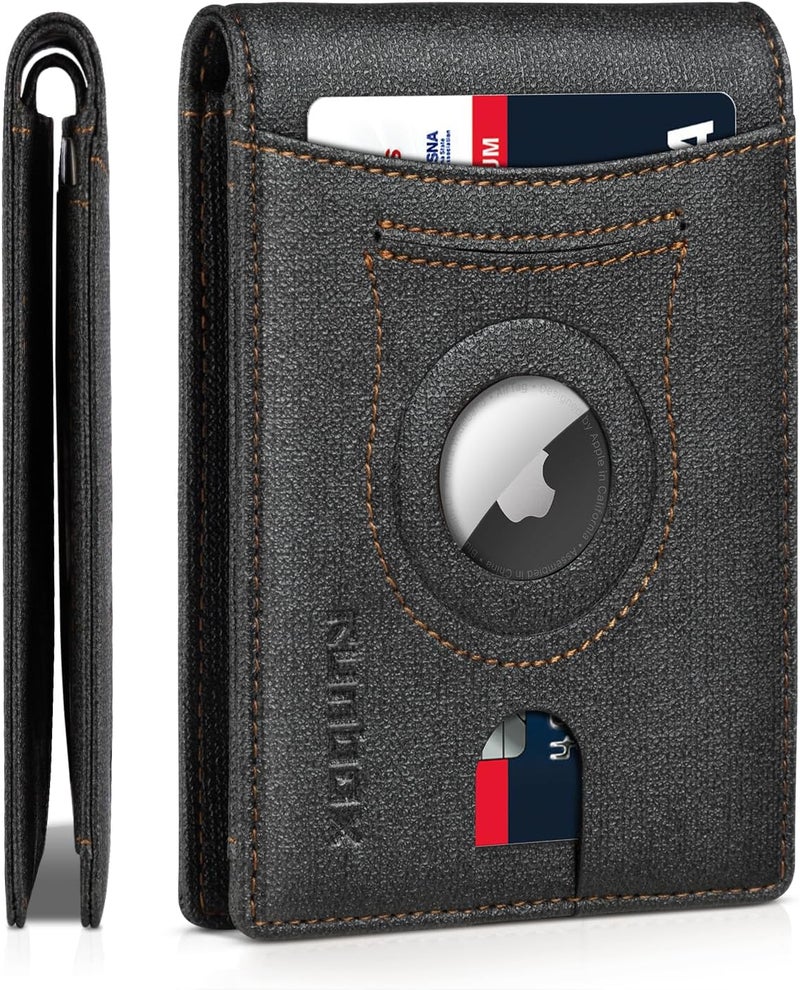 RUNBOX AirTag-Wallet-Mens-Slim-RFID Blocking Wallets Leather with Bill Compartment Air Tag Bifold Card Holder Wallet Gifts for Men Dad - Image 1